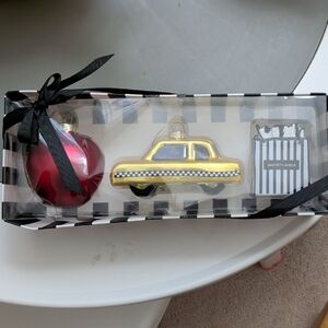 Saks Fifth Avenue Yellow Taxi and Black Striped Ornament